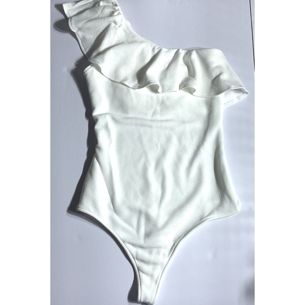 Show Me Your Mumu Ophelia Ruffle Bodysuit Bone Stretch Medium NWT $94